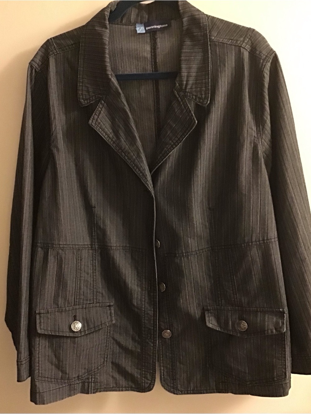 Penningtons Dark Gray Pinstripe Shirt Jacket